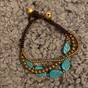 Blue leaf and gold ball bell bracelet
